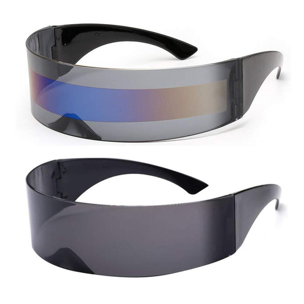 8212 2 Pack Futuristic Cyclops Monoblock Shield Mirrored Sunglasses 2 Pack